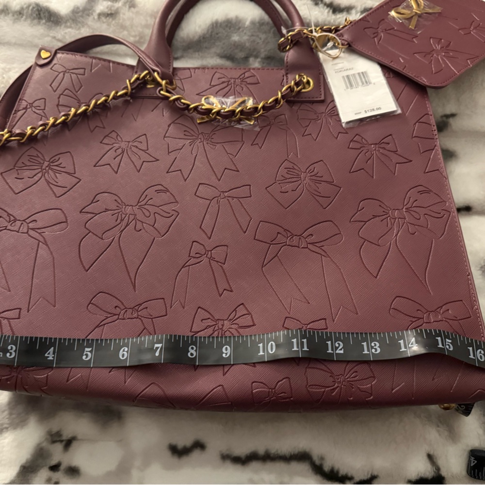 Betsey Johnson Burgundy Embossed Bow Tote - Picture 6 of 8